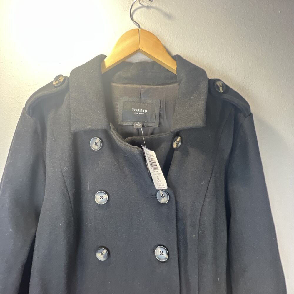 TORRID 3X 22 24 plus FIT FLARE MILITARY FIT COAT WOOL heavy Black Midi $129 NWT - Picture 10 of 16